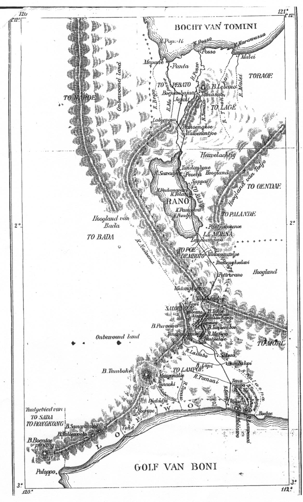 Peta Perjalanan Kruijt dari Poso ke Paloppo (Mededeelingen vanweg het NZG (MED), 1898)