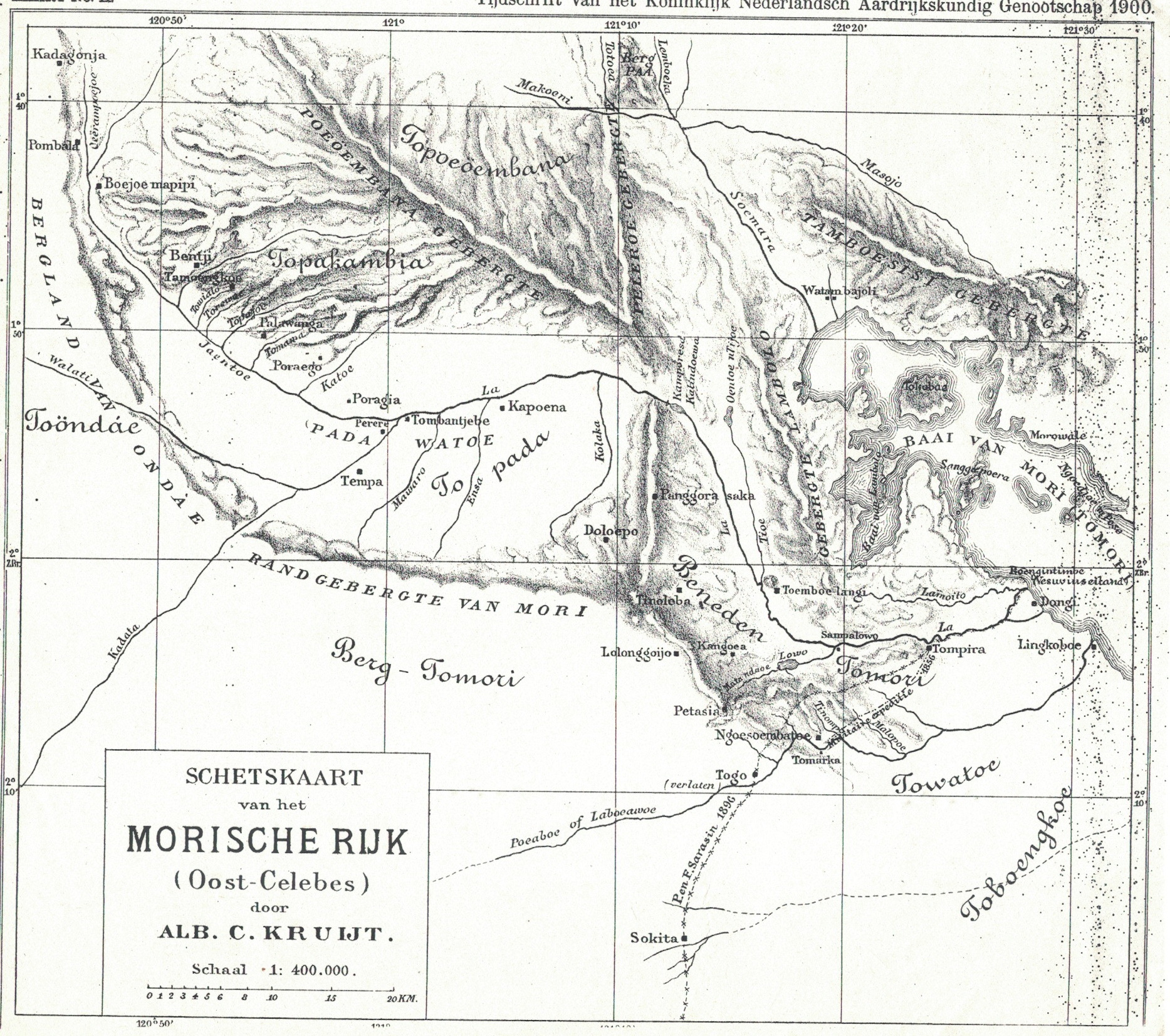 Peta Mori 1900 oleh Albert C. Kruijt (Tijdschrift van het Koninklijk Nederlandsch Aardrijkskundig Genootschap)